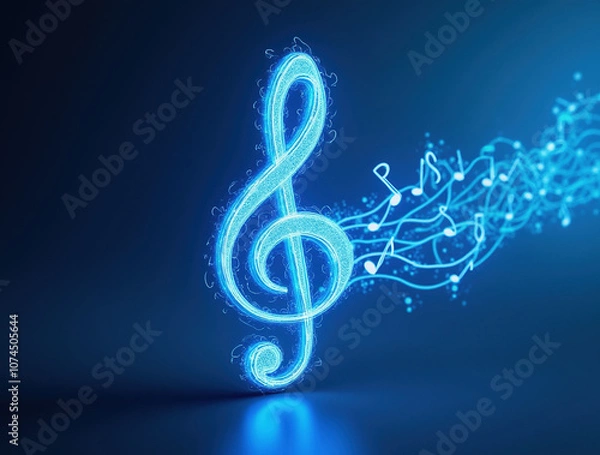 Fototapeta Treble clef is a symbol of music - flying fluttering trails notes musical