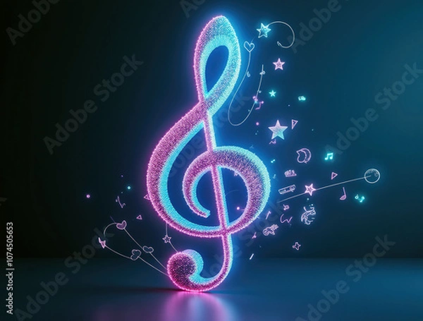 Fototapeta Treble clef is a symbol of music - flying fluttering trails notes musical
