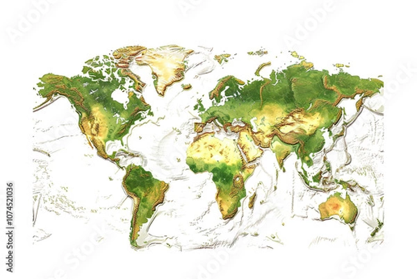 Obraz Serene view of detailed physical world map against clean white backdrop