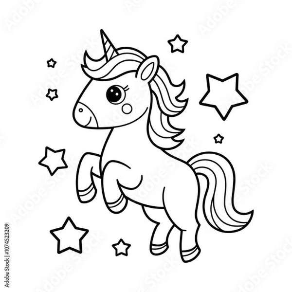 Fototapeta Cute Unicorn Coloring Page with Stars