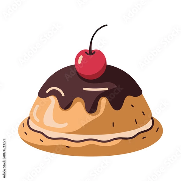 Fototapeta Chocolate Glazed Pastry with Cherry Topping