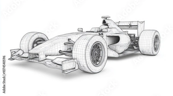 Obraz Racing car wireframe model vector rendering in 3D