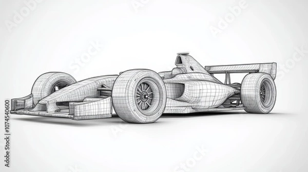Obraz Racing car wireframe model vector rendering in 3D