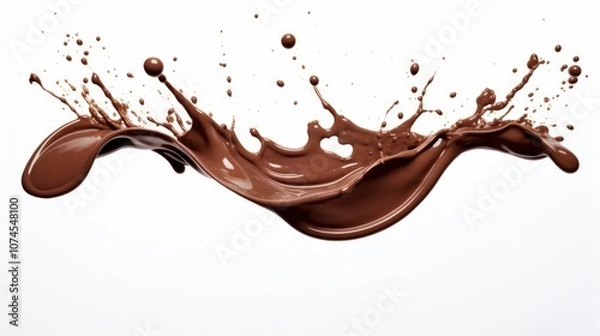 Fototapeta Melted chocolate appears splattered on a smooth white surface, forming an abstract design 