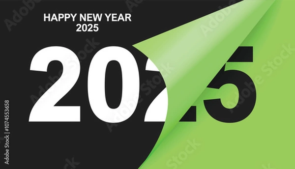 Fototapeta Happy New Year 2025 greeting card banner design template. End of 2024 and the beginning of 2025 the calendar banner page turns over and the new year begins..