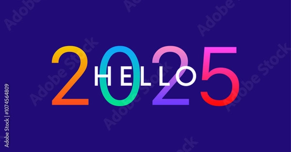 Fototapeta Hello 2025 colorful poster, New Year vector logo