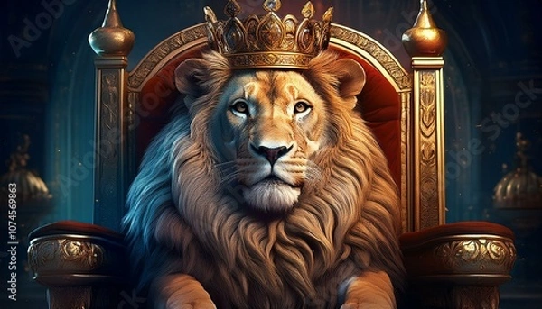 Fototapeta A lion king of the jungle sitting on the throne