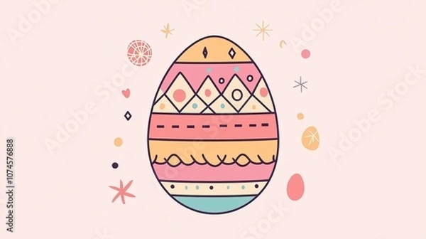 Fototapeta Colorful geometric easter egg with decorative patterns and pastel colors Background, wall, space for text