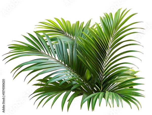 Fototapeta Green palm leaves isolated on white background, close up view. Tropical foliage banner with copy space for text and design with Isolated white  background [PNG].