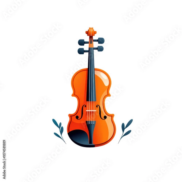 Fototapeta Flat style illustration of a violin, creatively highlighting its features and artistic details, isolated on a white background. PNG