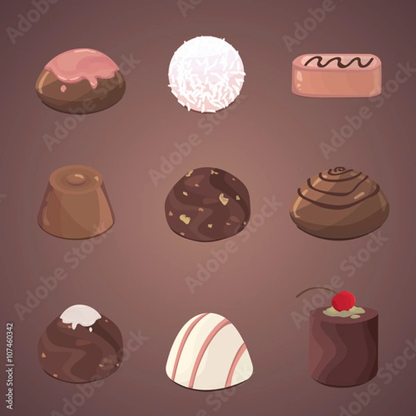 Fototapeta vector set of chocolate candies. Illustration Chocolates and truffles.