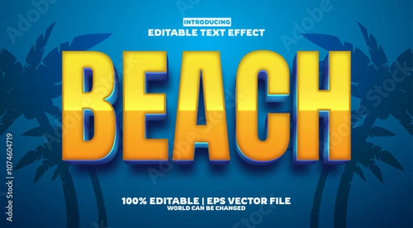 Fototapeta Beach editable text effect in new modern trend style