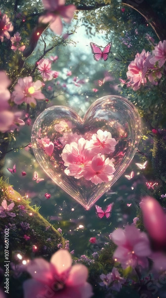 Fototapeta A Transparent Heart-Shaped Flower , Creating a Dreamy Atmosphere Perfect for Valentine's Day in the Style of Digital Art