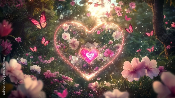 Fototapeta A Transparent Heart-Shaped Flower , Creating a Dreamy Atmosphere Perfect for Valentine's Day in the Style of Digital Art