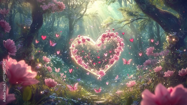 Fototapeta A Transparent Heart-Shaped Flower , Creating a Dreamy Atmosphere Perfect for Valentine's Day in the Style of Digital Art