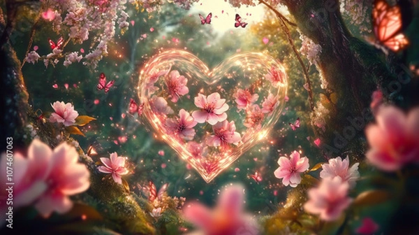 Fototapeta A Transparent Heart-Shaped Flower , Creating a Dreamy Atmosphere Perfect for Valentine's Day in the Style of Digital Art