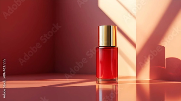 Fototapeta Red Glass Bottle with Gold Cap 3D Rendering