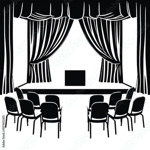 Fototapeta a black and white illustration of a stage with a curtain