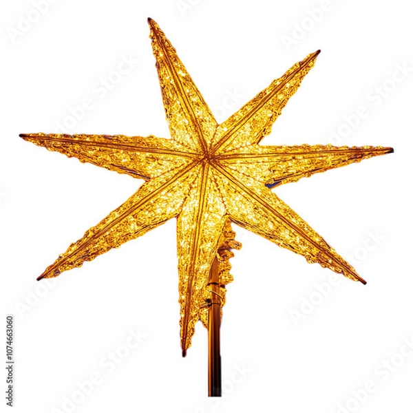 Fototapeta Una decorazione di Natale color oro, scintillante,  su uno sfondo bianco trasparente da personalizzare con auguri e marchi