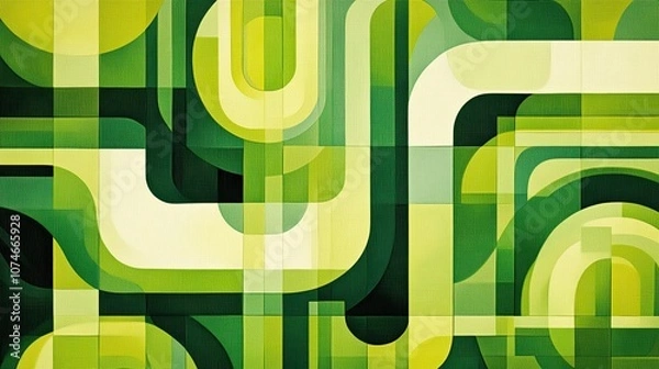 Fototapeta Abstract green geometric shapes art with overlapping curves and lines