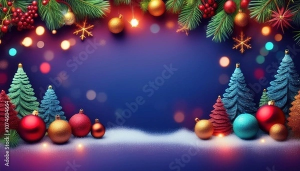 Obraz Merry Christmas frame decoration and bokeh lights background