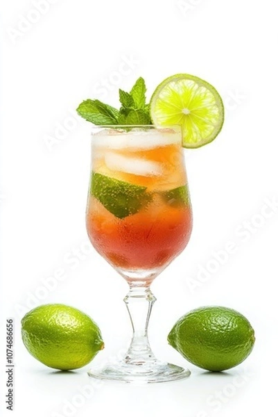 Fototapeta Glass of margarita on table, ice and lime garnish