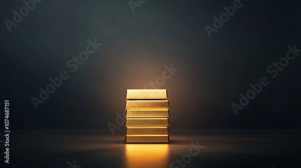 Obraz stack of shiny gold bars on dark blue background, symbolizing wealth and luxury.