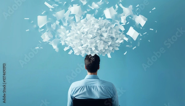 Fototapeta businessman with a cloud of paper hovering above his head