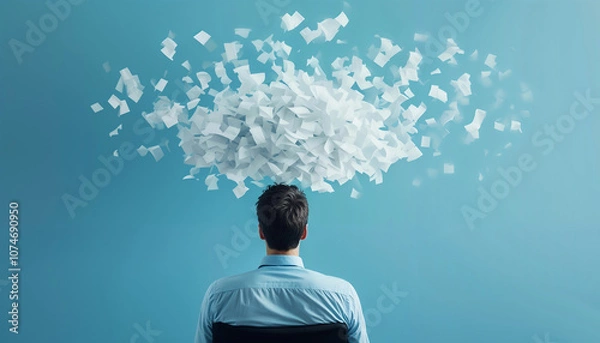 Fototapeta businessman with a cloud of paper hovering above his head