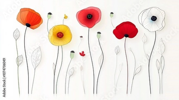 Obraz Vibrant and colorful poppy flower featuring a unique stained glass effect created with bold outlines and rich vivid colors for an and decorative approach