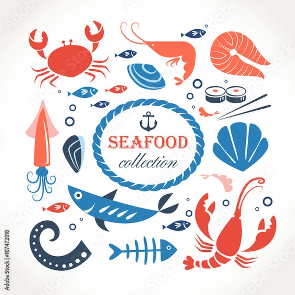 Fototapeta seafood objects collection