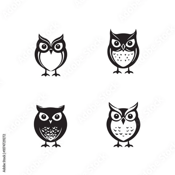 Fototapeta Owl In cartoon, hand-drawn flat style. image for social media, websites and UI. Isolated 2D vector design in logo, icon, sketch style, simple line vector, single color. AI Generative Art.
