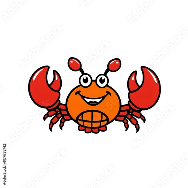 Obraz Cartoon style Crayfish sticker with bright colors, expressive eyes, and cheerful claws, generative ai
