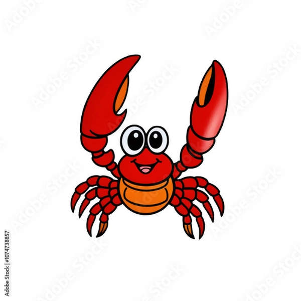 Obraz Cartoon style Crayfish sticker with bright colors, expressive eyes, and cheerful claws, generative ai