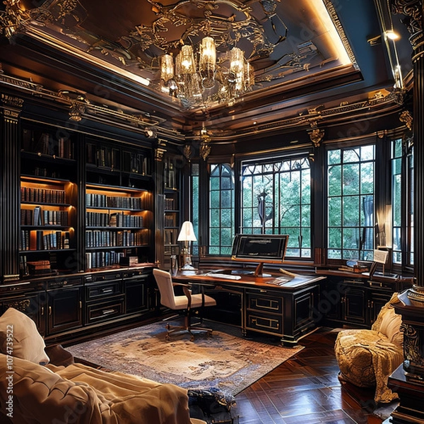 Obraz luxurious mansion study room interior