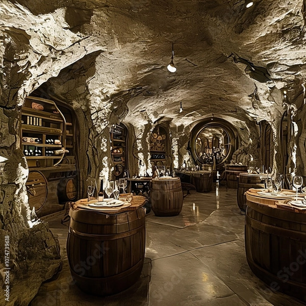 Obraz sumptuous cellar with wine barrels 