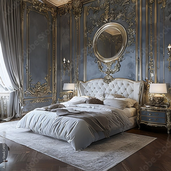 Obraz classical style bedroom with bed and pillows