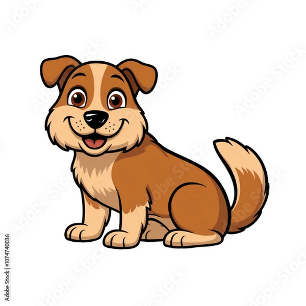 Obraz Cartoon style dog sticker with big brown eyes, black nose, and fluffy tail on white background, generative ai