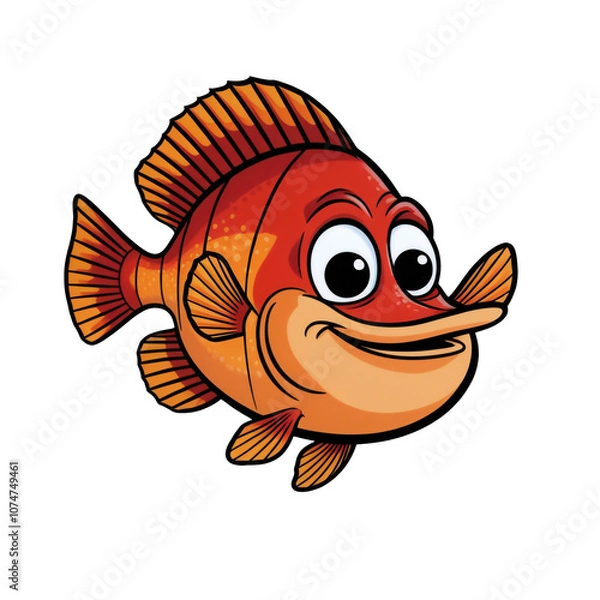 Obraz Cartoon style Hogfish with big expressive eyes, vibrant colors, bold outlined fins, friendly underwater character sticker, generative ai