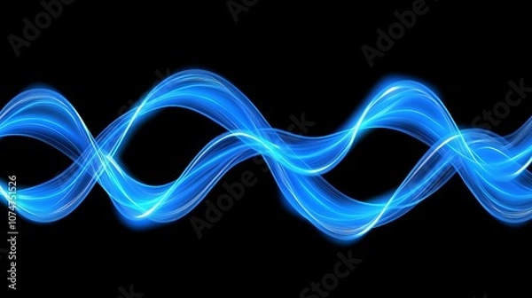 Fototapeta Abstract light blue twirl effect with glowing electric neon lights and blurred curved lines, creating a dynamic and magical background with flowing blue neon curves and light effects