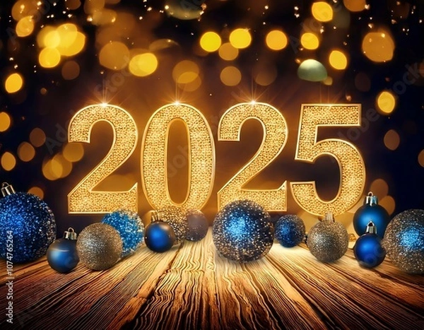 Obraz Happy New Year 2025. Symbol from number 2025 on wooden background