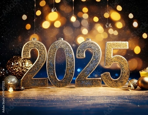 Obraz New year 2025 card. Festive design with Christmas decorations