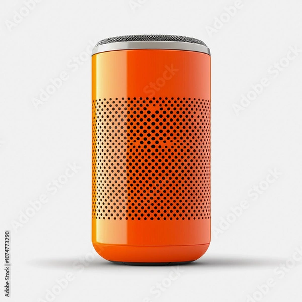 Fototapeta A modern Bluetooth speaker with a vibrant orange design, featuring a dotted pattern. This portable device is perfect for music lovers and offers high sound quality. Perfect for any setting!