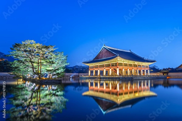 Obraz Pałac Gyeongbokgung nocą, Seul, Korea Południowa