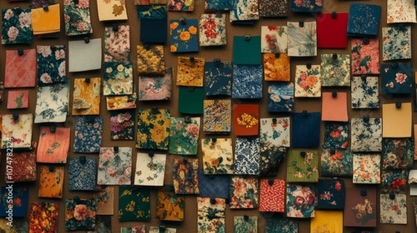 Fototapeta A Tapestry of Textures: A Fabric Swatch Collection.Concept of textile design, interior design, fashion design, material exploration, creativity, inspiration.