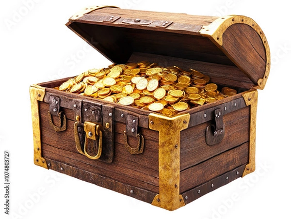 Fototapeta Open Pirate Treasure Chest Overflowing with Gold isolated on transparent background