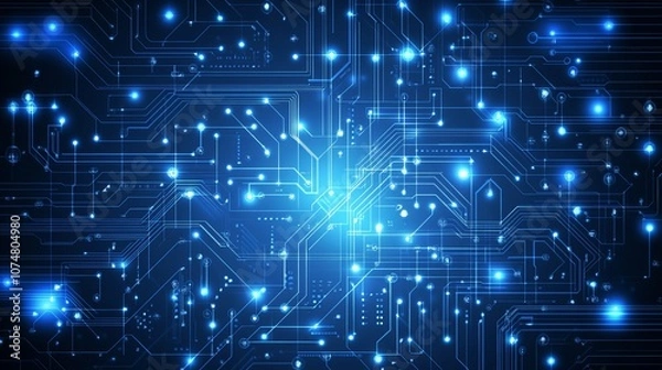 Fototapeta Abstract Blue Circuit Board Background - Technology Design