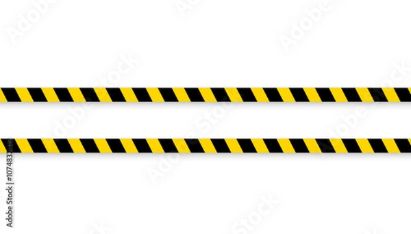 Fototapeta Caution tape. Warning stop line with yellow and black diagonal stripes. Vector emergency concept