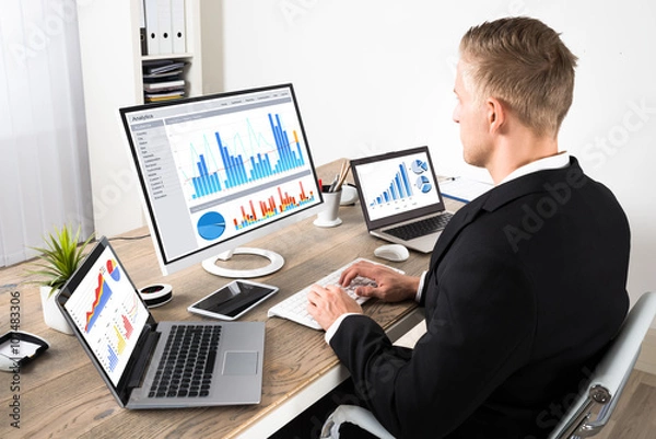 Fototapeta Businessman Analyzing Graphs In Office