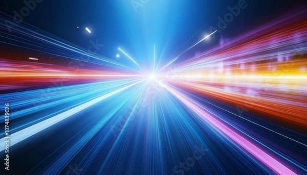 Fototapeta Hyperspace Warp Abstract of Light Speed Travel Through Time and Space, Motion Background